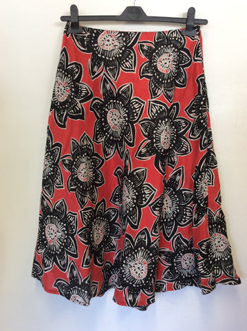 HOBBS RED,WHITE & BLACK FLORAL PRINT LINEN SKIRT SIZE 10