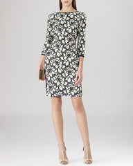 REISS ANABELLA BLACK & WHITE FLORAL LACE PENCIL DRESS SIZE 10