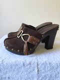 RUSSELL & BROMLEY BROWN SUEDE & LEATHER CLOG HEEL MULES SIZE 4/37