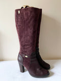 MARKS & SPENCER AUTOGRAPH PLUM SUEDE & LEATHER KNEE LENGTH BOOTS SIZE 8/42