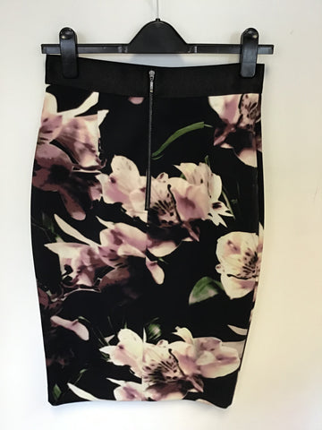 COAST BLACK FLORAL PRINT PENCIL SKIRT SIZE 10
