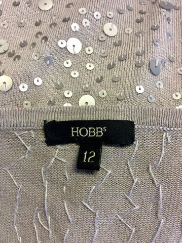 HOBBS SILVER GREY SEQUINNED V NECK 3/4 SLEEVE JUMPER SIZE 12