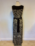 HOBBS BLACK & BEIGE PRINT LONG MAXI DRESS SIZE 10