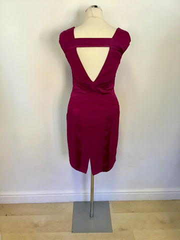 KAREN MILLEN WINE SATIN PANEL TRIM PENCIL DRESS SIZE 10