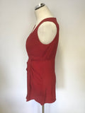 TED BAKER RED SILK SCOOP NECK PLEATED DRAPE SLEEVELESS TUNIC TOP SIZE 2 UK 10/12