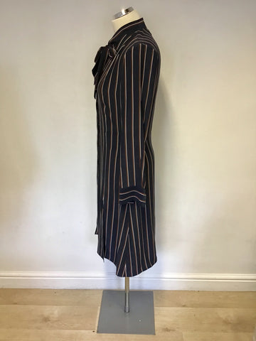BRAND NEW FRAME NAVY VINTAGE STRIPE TIE NECK SILK SHIRT DRESS SIZE S
