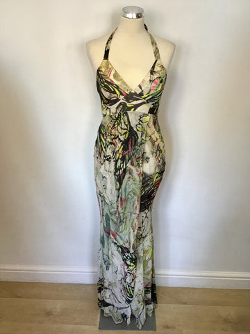 KAREN MILLEN MULTI COLOURED HALTERNECK PRINT MAXI DRESS SIZE 10