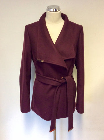 BRAND NEW TED BAKER MAROON WRAP SHORT COAT SIZE 4 UK 14