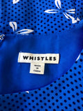 WHISTLES BLUE SPOT & WHITE FLOWER PRINT 3/4 SLEEVE DRESS SIZE 14