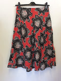 HOBBS RED,WHITE & BLACK FLORAL PRINT LINEN SKIRT SIZE 10