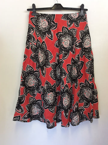 HOBBS RED,WHITE & BLACK FLORAL PRINT LINEN SKIRT SIZE 10