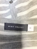 MINT VELVET GREY & WHITE STRIPED 3/4 SLEEVE JUMPER WITH SHIRT TRIM SIZE 10