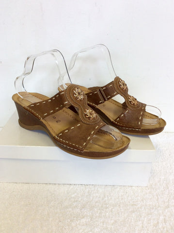 GABOR COMFORT TAN LEATHER SLIP ON MULES SIZE 4.5/37.5 G