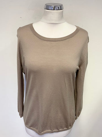 STRENESSE BEIGE 100% VIRGIN WOOL REAR BUTTONED JUMPER SIZE 14