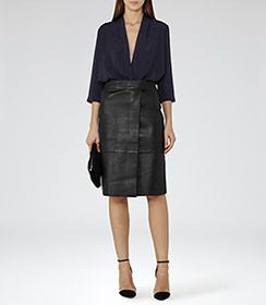 REISS KEATS MIDNIGHT BLUE WRAP ACROSS BLOUSE SIZE 10