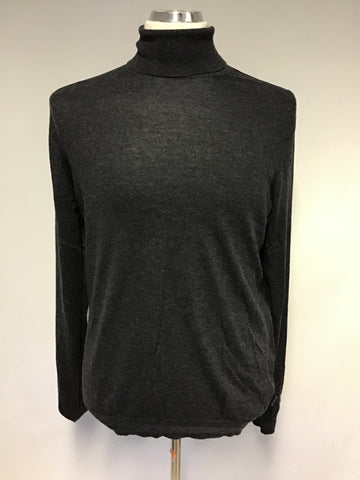 TED BAKER HALE DARK GREY WOOL,CASHMERE & SILK BLEND POLO NECK JUMPER SIXE 6 UK XL