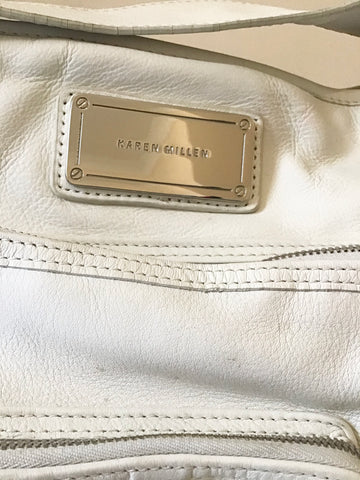 KAREN MILLEN IVORY LEATHER SHOULDER BAG WITH ZIP POCKETS