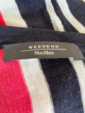 MAX MARA WEEKEND BLUE& PINK STRIPED SHORT SLEEVE SILK & LINEN FINE KNIT TOP SIZE M