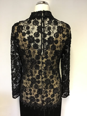 LORCAN MULLANY BY JACQUES VERT BLACK BEADED & SEQUINNED FRINGED EVENING DRESS SIZE 14