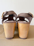 UGG LOMITA BROWN LEATHER OPEN TOE CLOG HEEL SANDALS SIZE 6.5/39