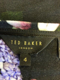 TED BAKER BLACK FLORAL PRINT FITTED T SHIRT SIZE 4 UK 14/16