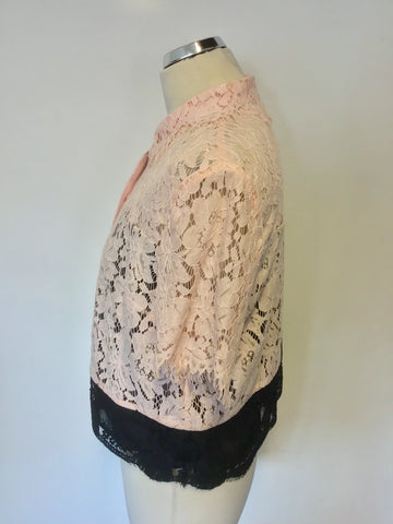 WHISTLES PINK & NAVY BLUE LACE SHORT SLEEVE COLLARED TOP SIZE 12