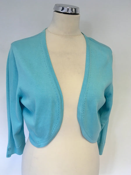 MONSOON TURQOUISE 3/4 SLEEVE BOLERO CARDIGAN SIZE L