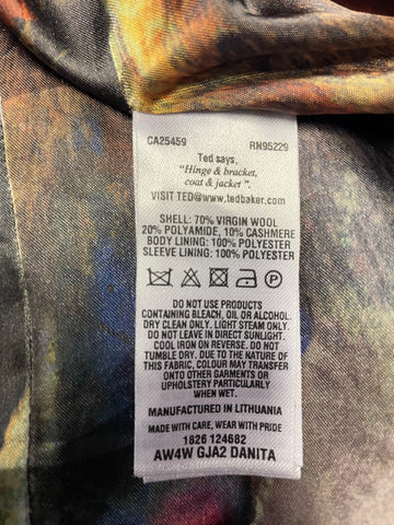 TED BAKER BLACK DANITA WRAP AROSS WOOL & CASHMERE BLEND BELTED KNEE LENGTH COAT SIZE 2 UK 10