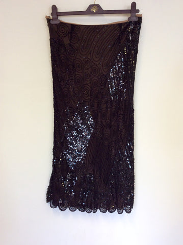 BRAND NEW MONSOON BLACK BEADED & SEQUINNED SILK SKIRT SIZE 12