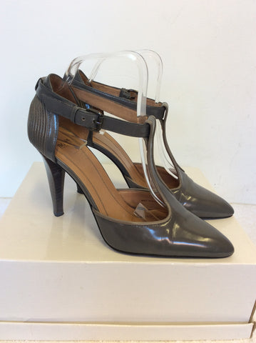 HUGO BOSS GREY LEATHER T BAR HEELS SIZE 6/39