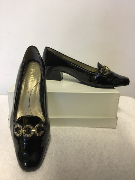 VAN DAL BLACK PATENT LEATHER SILVER TRIM COURT SHOES SIZE 4.5 EE / 37.5