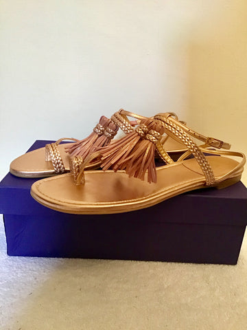 BRAND NEW STUART WEITZMAN ROSE GOLD LEATHER TASSEL FLAT SANDALS SIZE 7/40
