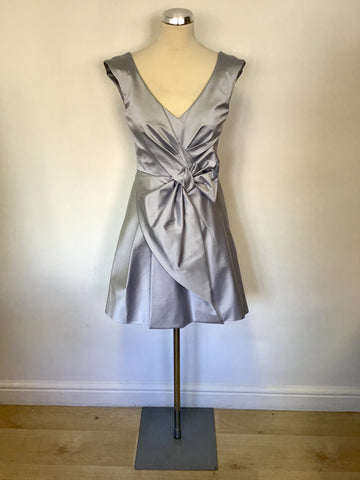 KAREN MILLEN ICE BLUE SATIN BOW TRIM SPECIAL OCCASION DRESS SIZE 10