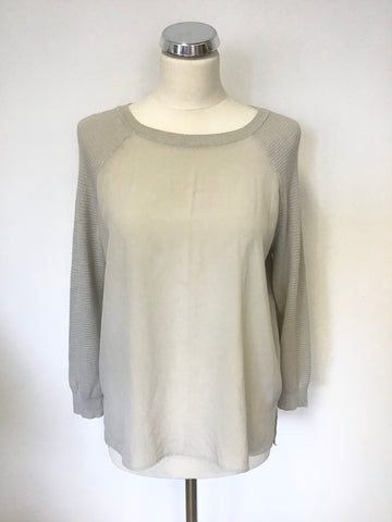 THE WHITE COMPANY PALE GREY SILK WITH KNIT SLEEVES TOP/ JUMPER SIZE 14