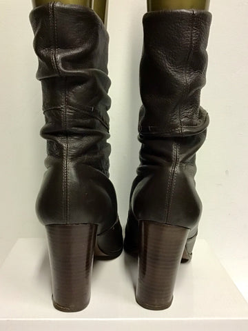 FAITH DARK BROWN SLOUCH LEATHER HEELED BOOTS SIZE 7/40