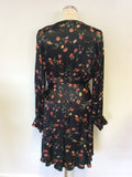 GHOST BLACK FLORAL PRINT LONG SLEEVE DRESS SIZE L