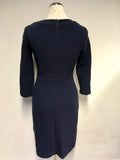 HOBBS NAVY BLUE FINE RIB 3/4 SLEEVE PENCIL DRESS SIZE 10