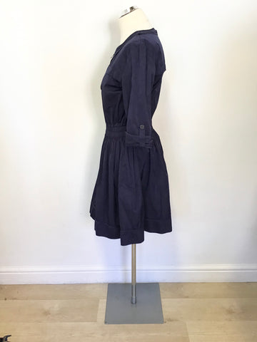MULBERRY NAVY BLUE 3/4 SLEEVE ELASTICATED WAIST FULLER SKIRT DRESS SIZE 12