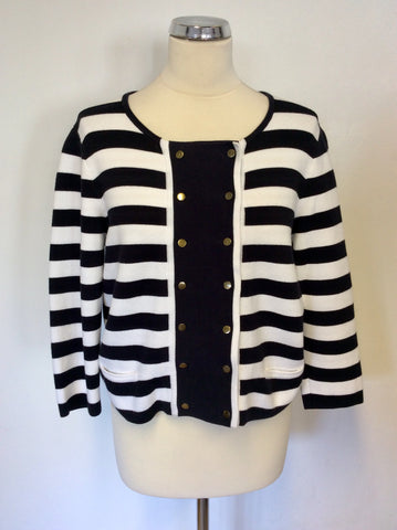 HOBBS NAVY BLUE & WHITE STRIPE DOUBLE BREASTED CARDIGAN SIZE 14