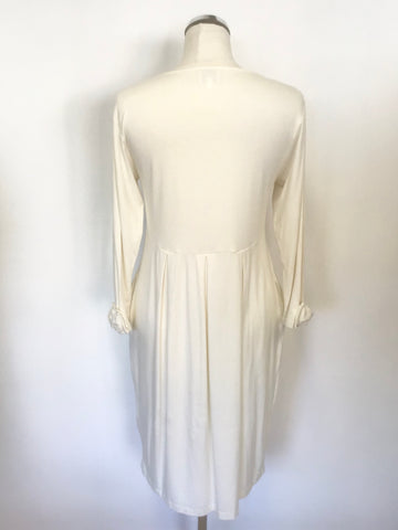THE MASAI CLOTHING COMPANY IVORY STRETCH 3/4 SLEEVE JERSEY DRESS SIZE M