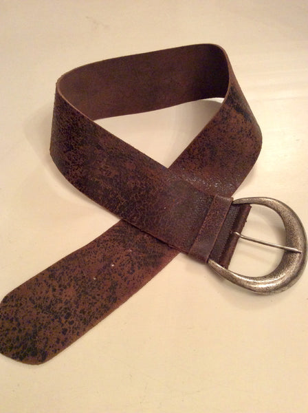 JIGSAW ANTIQUE BROWN WIDE LEATHER SILVER BUCKLE BELT SIZE L