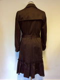 MARKS & SPENCER BROWN FRILL TRIM BELTED TRENCH COAT / MAC SIZE 12