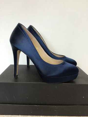 REISS MIDNIGHT BLUE SATIN PLATFORM SOLE HEELS SIZE 5/38