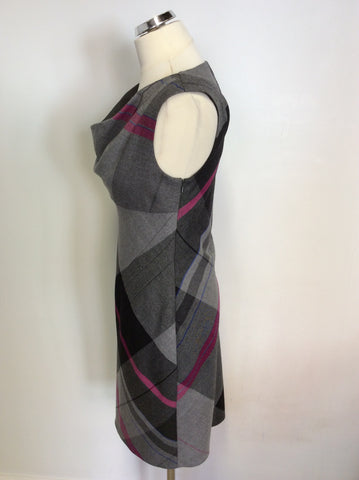 TED BAKER GREY,BLACK & PINK CHECK WOOL DRESS SIZE 3 UK 12