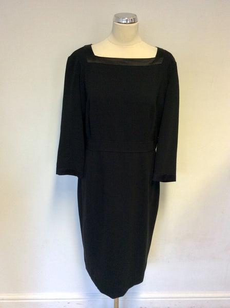 JAEGER BLACK SQUARE NECKLINE 3/4 SLEEVE PENCIL DRESS SIZE 18
