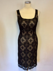 LK BENNETT BLACK LACE & MINK LINED PENCIL DRESS SIZE 8