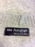MARKS & SPENCER AUTOGRAPH LIGHT GREY V NECK JUMPER SIZE 12