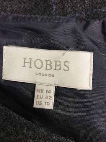 HOBBS DARK GREY CHECK WOOL BLEND DRESS SIZE 14