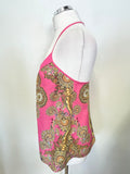 TED BAKER HEVEA PINK & GOLD PAISLEY PRINT STRAPPY ZIP FRONT TOP SIZE M