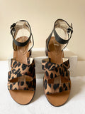 MARC FISHER BLACK & BROWN LEOPARD PRINT BLOCK HEEL ANKLE STRAP SANDALS SIZE 7/40